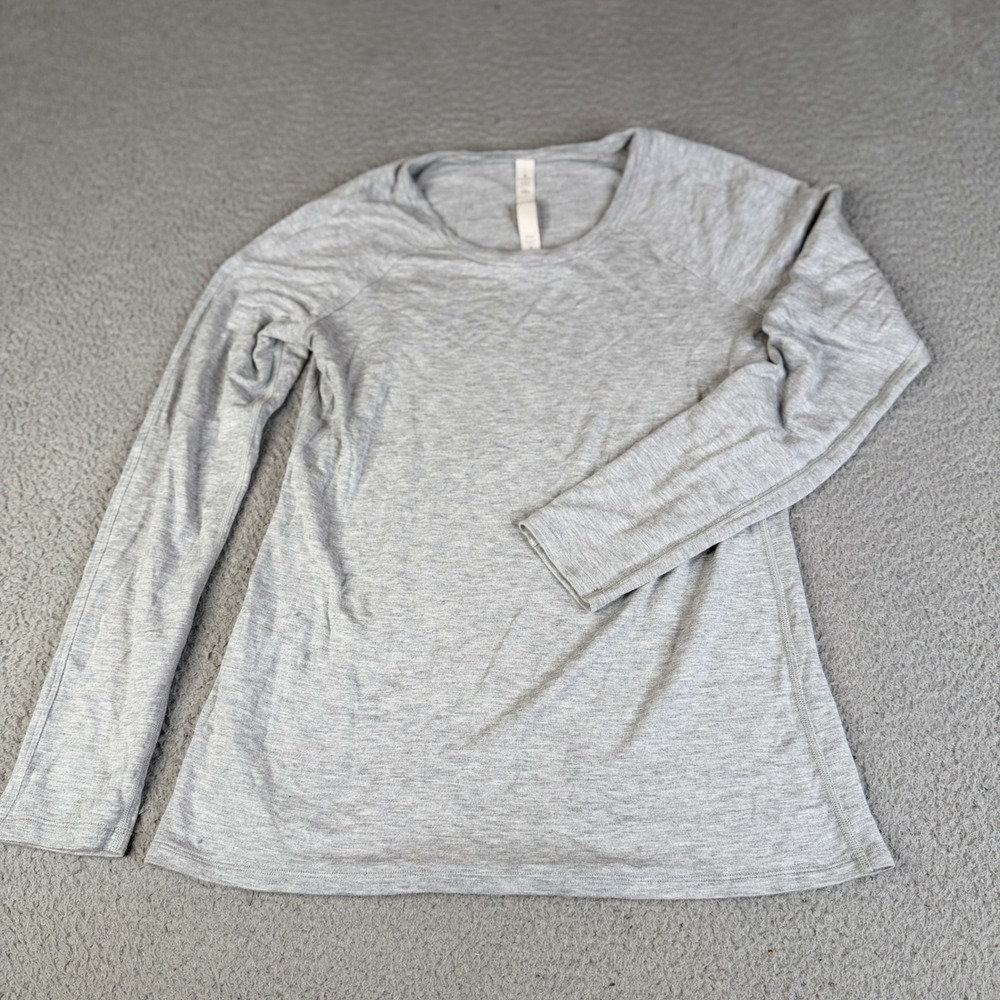 Lululemon Top Women 4 Gray Emerald Long Sleeve Modal Raglan Crew Neck Athletic